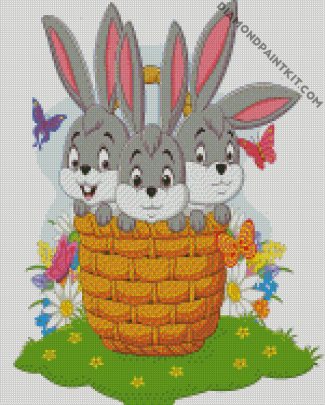 Three Rabbits In Basket Vector diamond painting