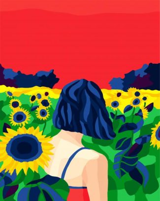 woman in a filed of sunflowers diamond painting