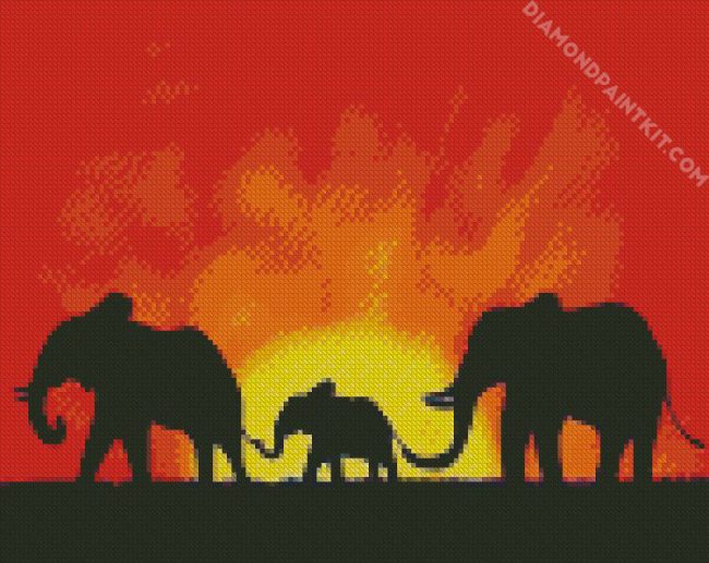 African Sunset Elephants diamond painting