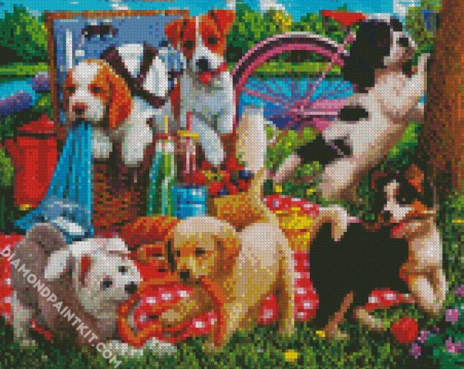 Dogs Picnic diamond painting