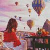 Girl Watching The Hot Air Balloons In Cappadocia Turkey diamond painting