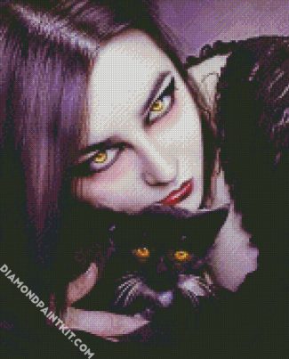 Gothic Girl And Black Cat diamond painting