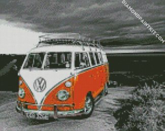 Monochrome Orange Campervan diamond painting