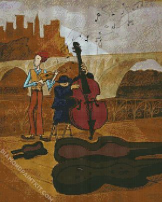 Musician Playing Cello And Ukulele diamond painting