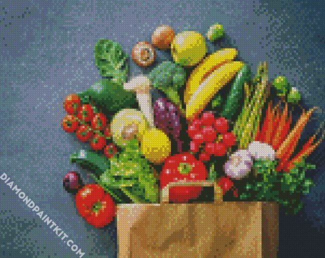 Shopping Bag Full Of Fresh Vegetables And Fruits diamond painting