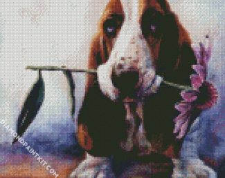 Basset Hound And Flower diamond painting