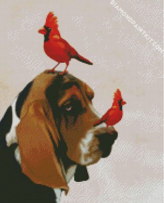 Basset Hound And Cardinals diamond painting