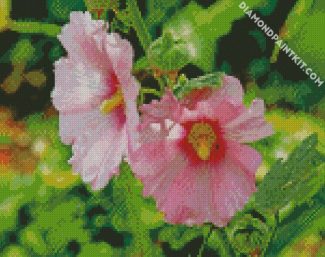 Blooming Pink Hollyhocks diamond painting