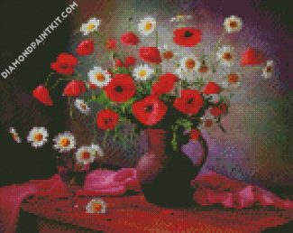 Chamomile And Poppy Vase diamond painting