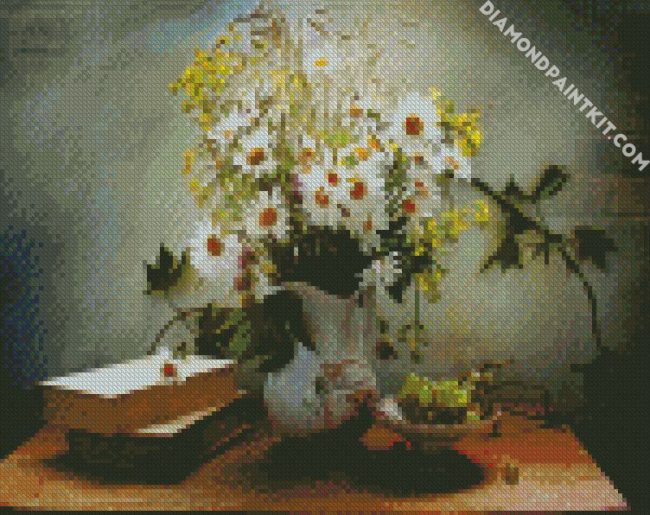 Chamomile Vase Still Life diamond painting