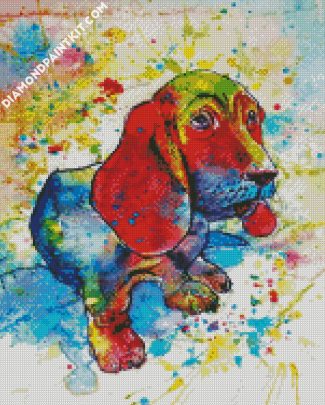 Colorful Basset Hound diamond painting