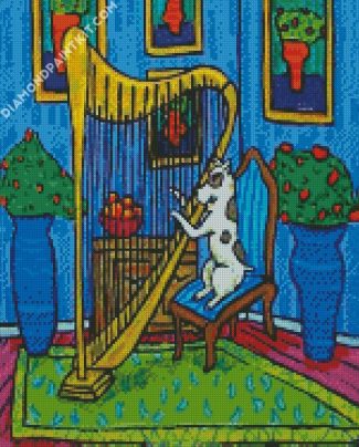 Dog Playing Harp diamond painting