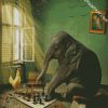 Elephant And Rooster Playing Chess diamond painting