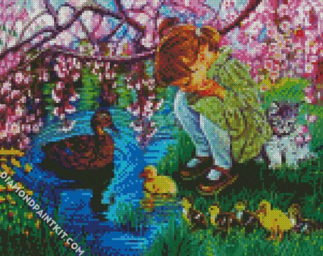 Girl Looking To Chicks diamond painting