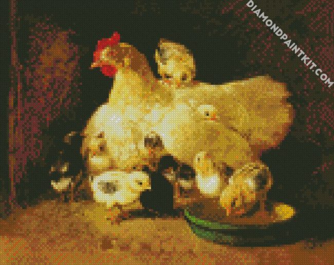 Hen With Chicks diamond painting