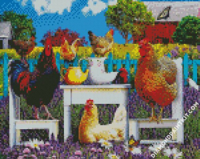 Hens And Roosters Birds diamond painting