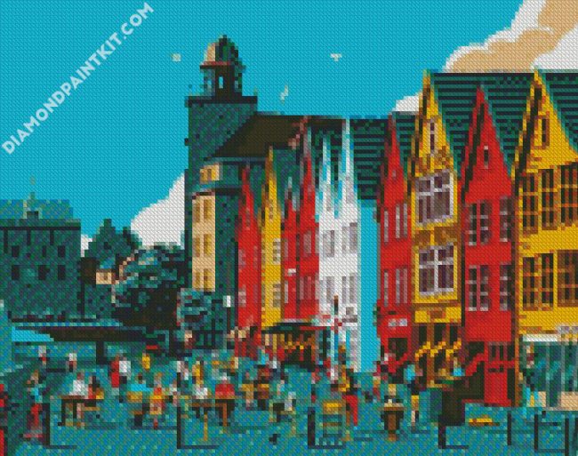 Illustration Bergen Norway diamond painting