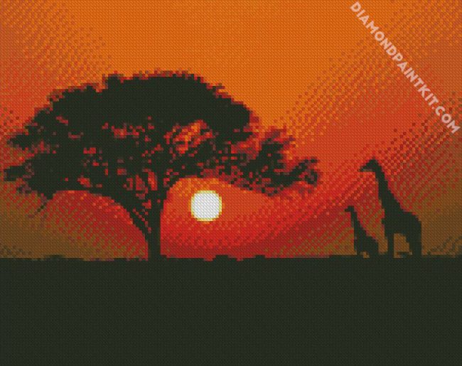 Kenya Giraffes Silhouette diamond painting