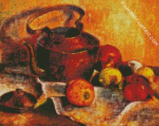 Kettle And Apples Still life diamond painting