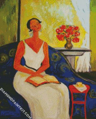 Lady On Blue Chair diamond painting