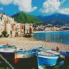 Cefalu Boats On The Beach diamond painting