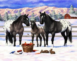 Appaloosa Horses in snow diamond painting