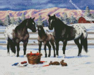 Appaloosa Horses in snow diamond painting