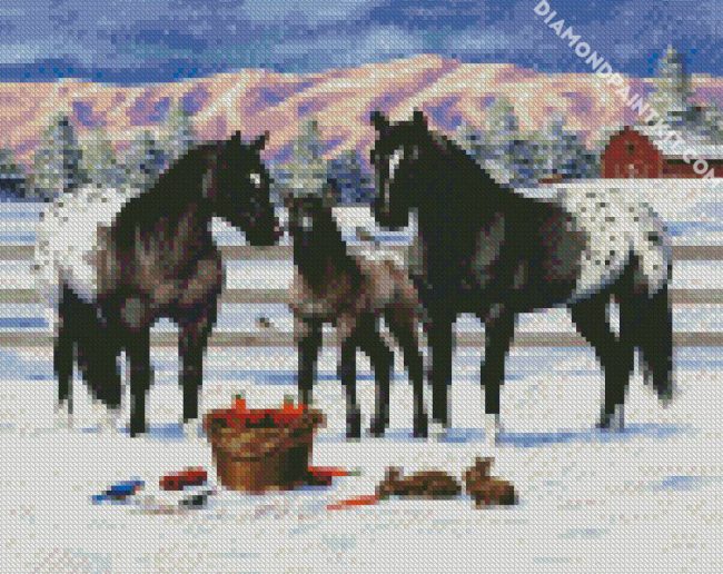 Appaloosa Horses in snow diamond painting