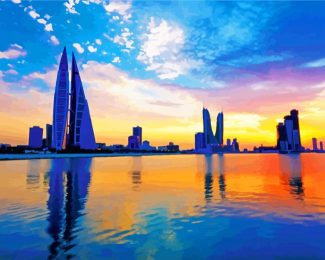 Bahrain Skyline Reflection diamond painting