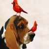 Basset Hound And Cardinals diamond painting