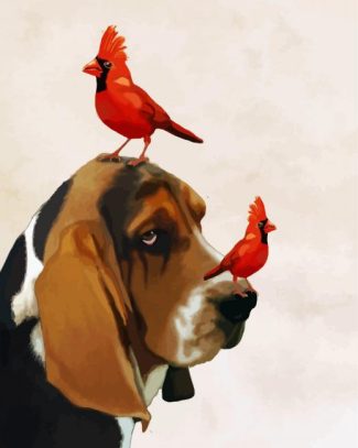 Basset Hound And Cardinals diamond painting