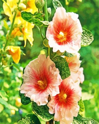 Blooming Hollyhocks Flowers diamond painting