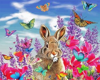 Bunny Rabbit And Butterflies diamond painting