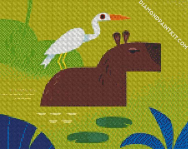 Capybara And White Bird diamond painting