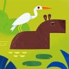 Capybara And White Bird diamond painting