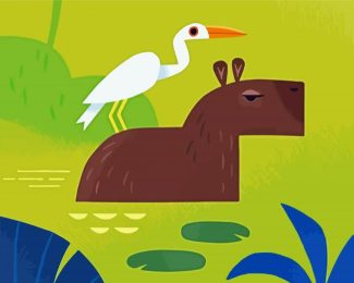 Capybara And White Bird diamond painting