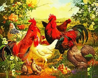 Chickens And Hens In Farm diamond painting