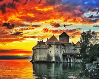 Chillon Castle Sunset diamond painting