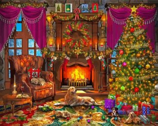 Christmas Night Fireplace diamond painting