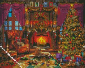 Christmas Night Fireplace diamond painting