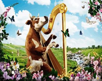 Cow Playing Harp diamond painting