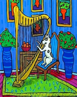 Dog Playing Harp diamond painting