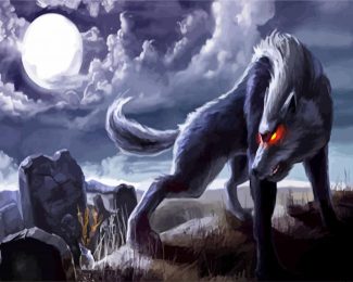 Fantasy Wolf In Cemetery diamond painting