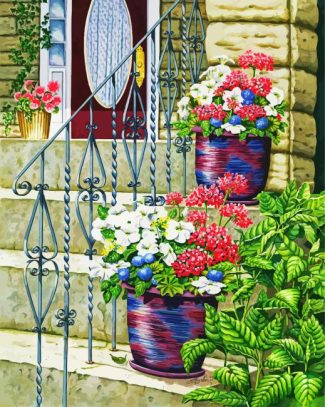 Flowers Vase On Doorstep diamond painting