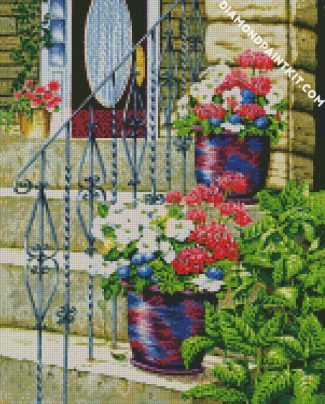 Flowers Vase On Doorstep diamond painting