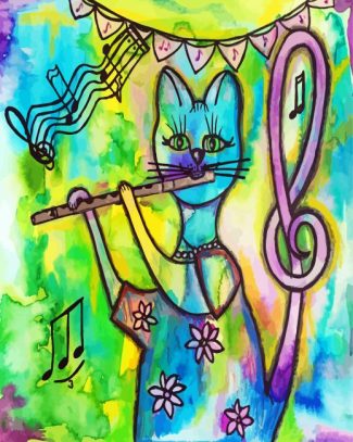 Flutist Cat diamond painting