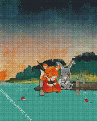 Fox And Rabbit On Dock diamond painting