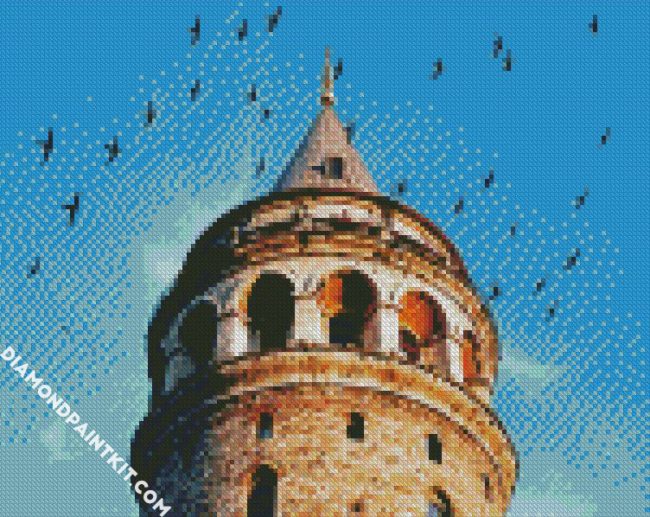 Galata Tower Surrounded By Birds diamond painting