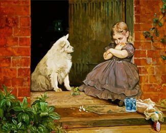 Girl And Dog On Doorstep diamond painting