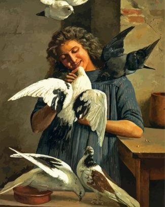 Girl And Doves diamond painting